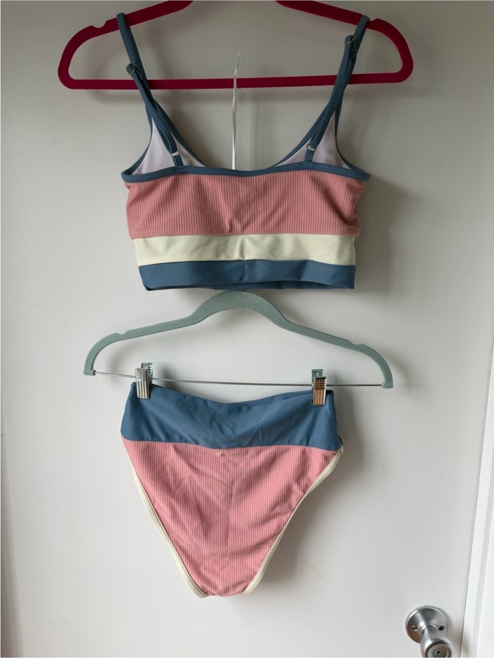 Bikini Set: Beach Riot Pink, Blue & White Ribbed Colorblock - Picture 8 of 8